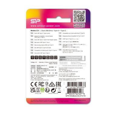 Logo trade advertising product photo of: Pendrive USB/type - C Silicon Power Mobile C31 3.0 OTG